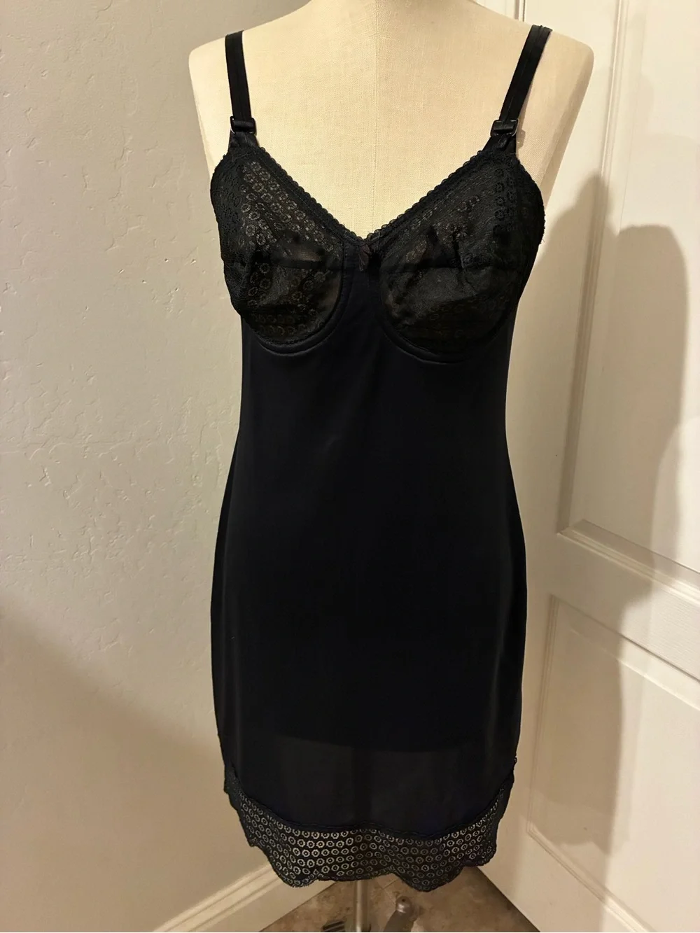 Vintage Bali Black Lace-Trim Slip size 34C union made.